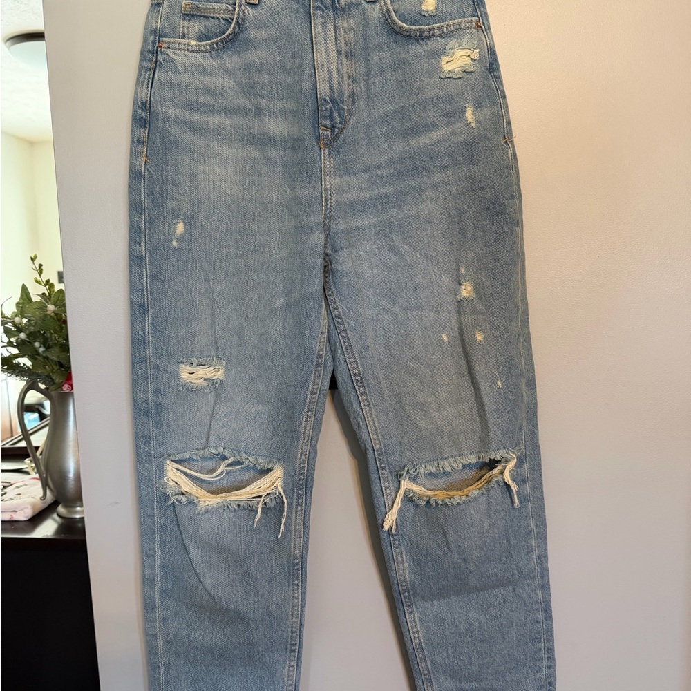 Zara Light Blue Distressed Boyfriend Jeans